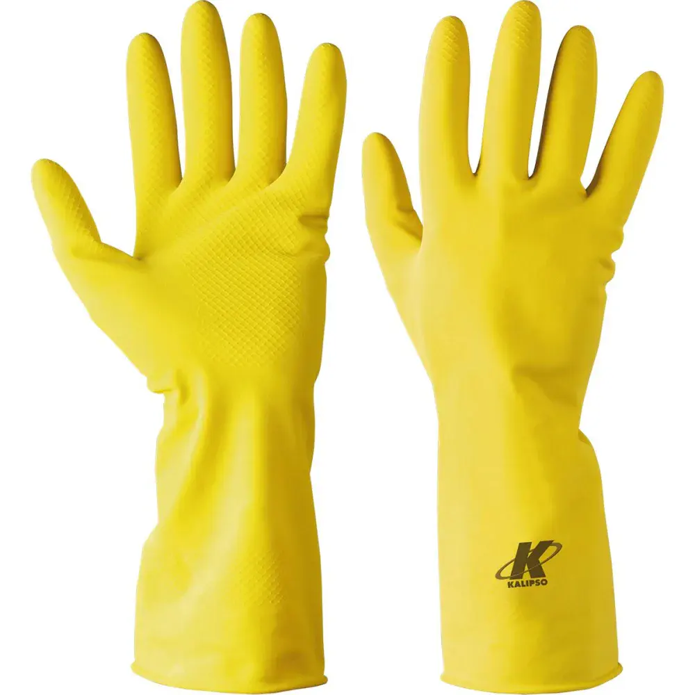 Luva de látex natural impermeável amarela com forro m Kalipso