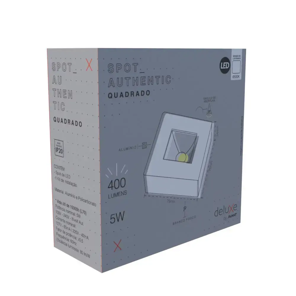 Luminária spot led sobrepor quadrado 5W 6500K com 6 unidades Avant Bivolt — fotografia 3