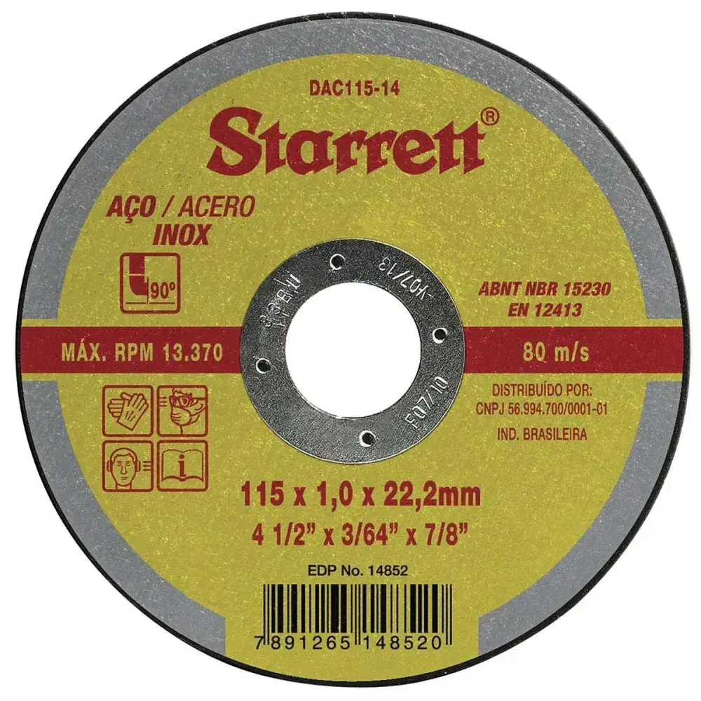 Disco de corte fino para aço inox 115X1MM 13300RPM Starrett — fotografia 2