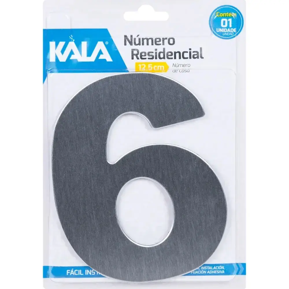 Número residencial N°6 aço escovado 12,5CM Kala — fotografia 4