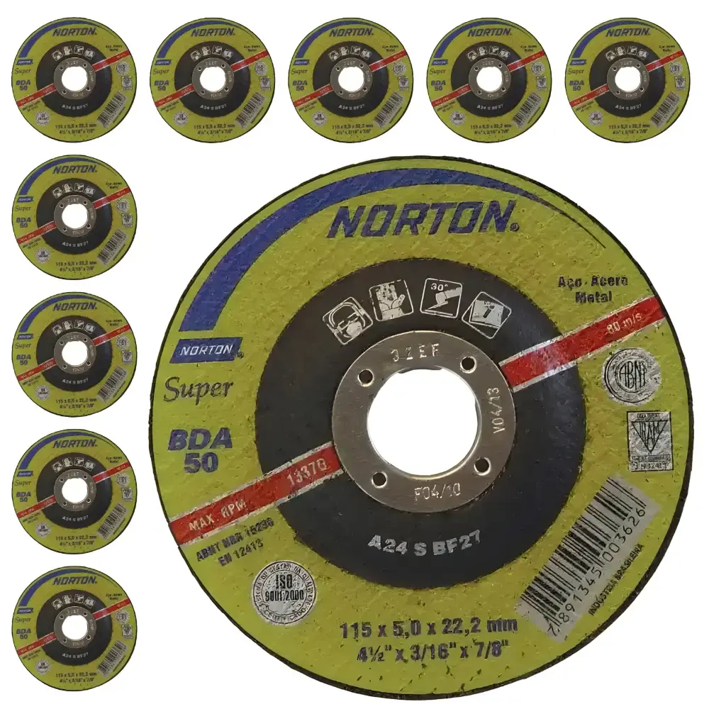 Disco desbaste 4.1/2 pol furo de 7/8 BDA 50 e 10 uni Norton