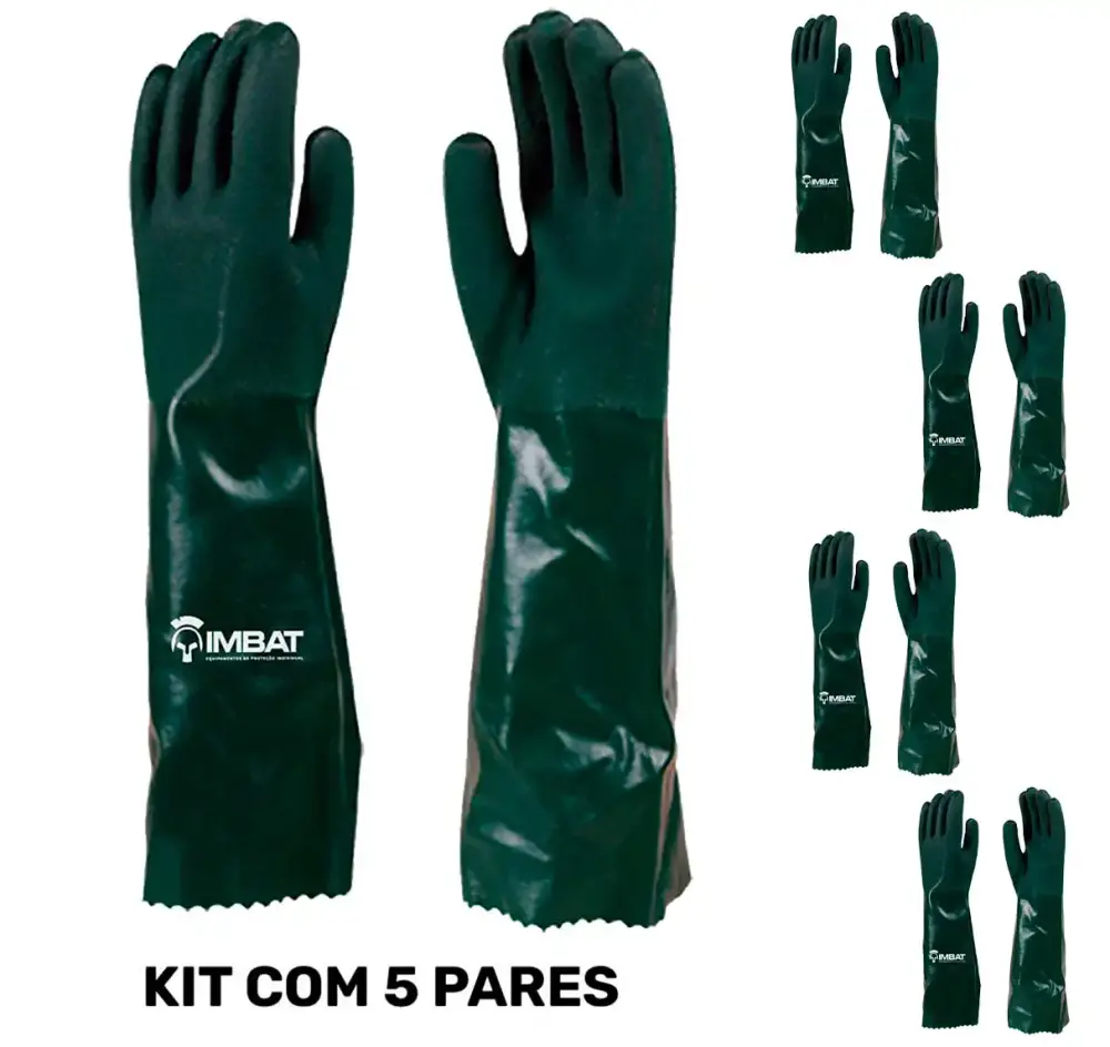 Kit 5 luvas de PVC palma áspera 46CM verde T9 LV-PVC46-9 Imbat — fotografia 2