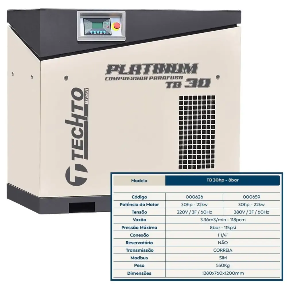 Compressor de parafuso platinum 30HP 8BAR 380V TB30 techto — fotografia 5