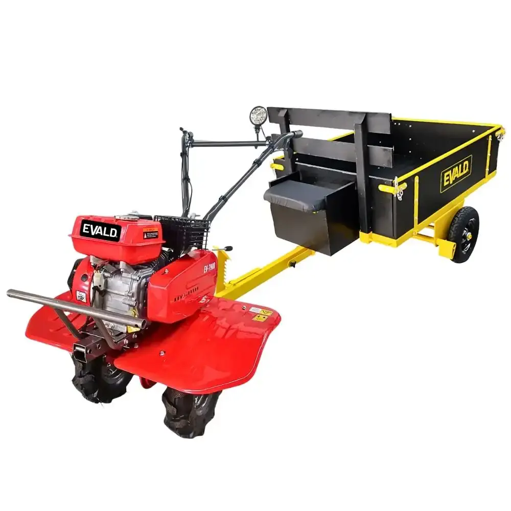 Motocultivador gasolina 7,0 HP 4T 212 CC EV790R com carreta agrícola basculante 250 KG Evald