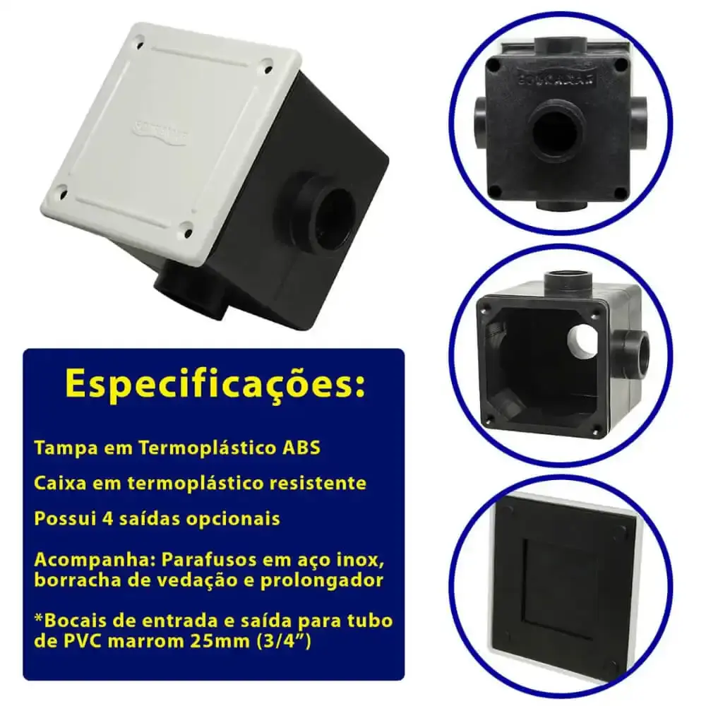 Caixa de passagem com base quadrada e tampa ABS Sodramar — fotografia 5