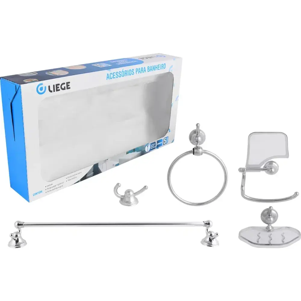 Kit de acessórios para banheiro 5 peç abs cromado Liege — fotografia 8