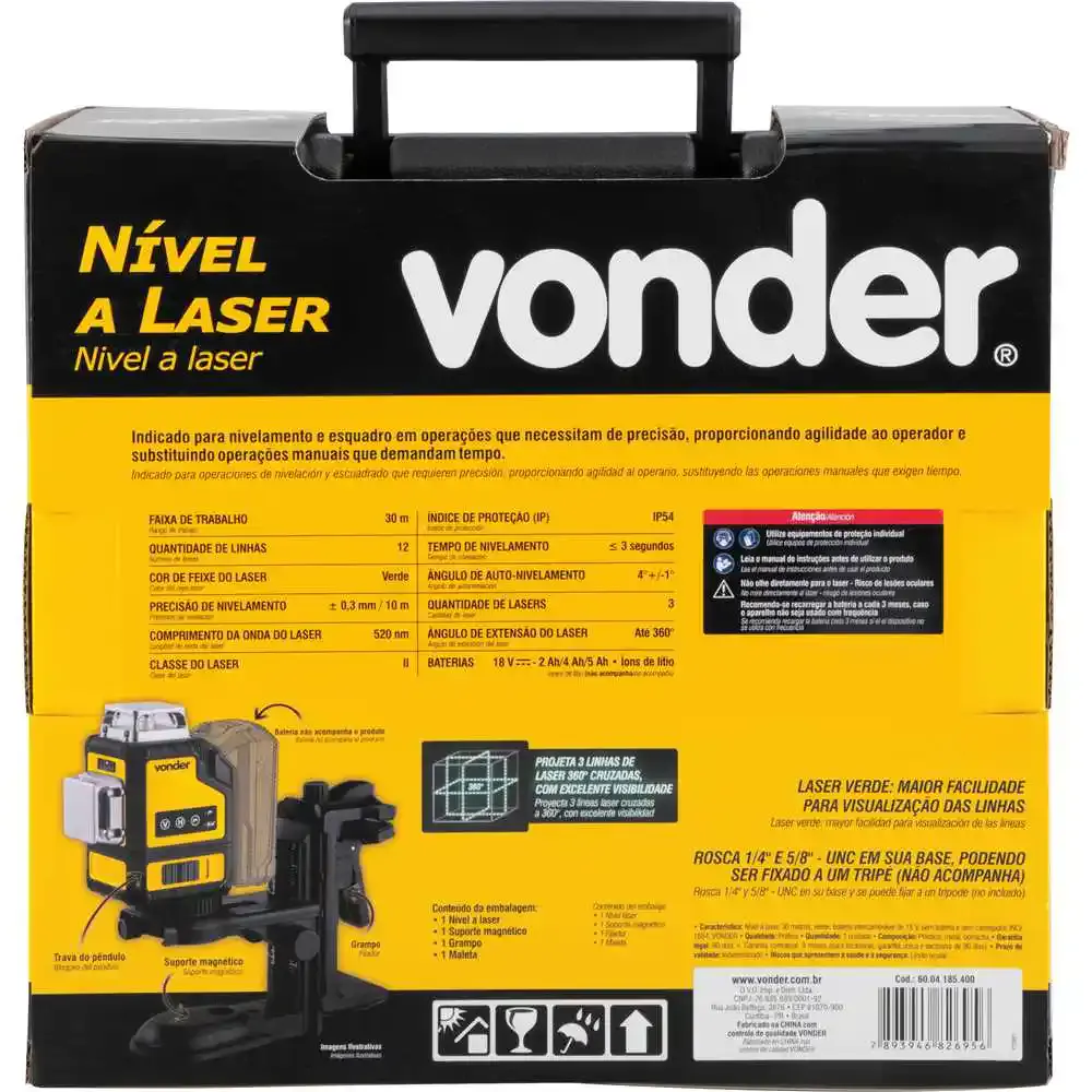 Nível a laser 30M 18V sem bateria e carregador INLV-1854 Vonder — fotografia 6