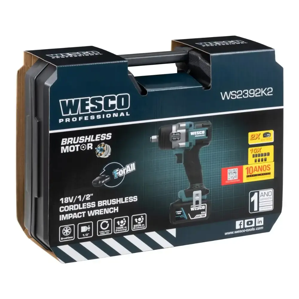 Chave de impacto brushless 1/2POL 700NM 18V WS2392K2 Wesco — fotografia 6