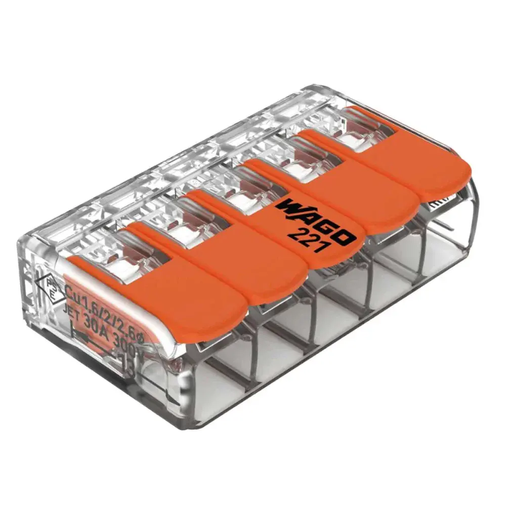Conector de emenda com 5 entradas Wago
