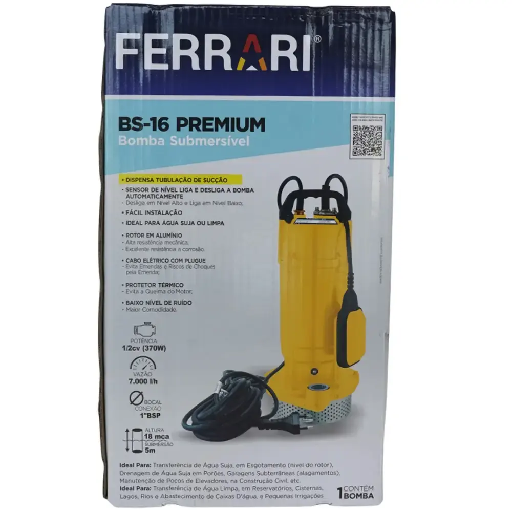 Bomba submersível para água suja 370W premium BS16 Ferrari 110 V — fotografia 6