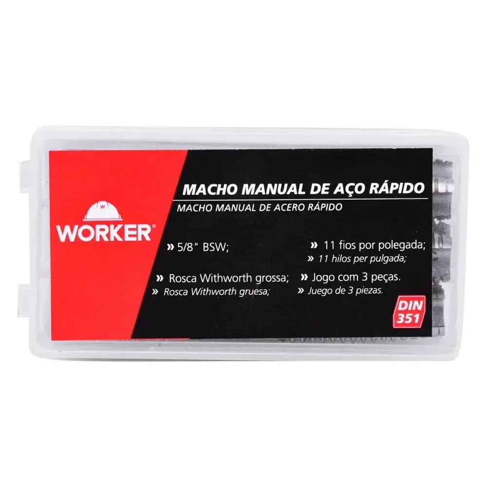 Jogo de macho manual DIN351 5/8 3 peç Worker — fotografia 12