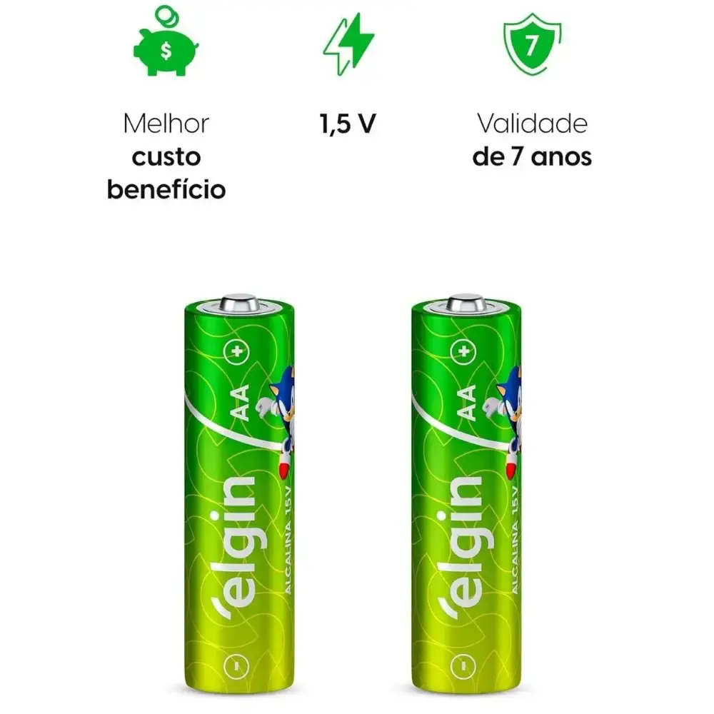 Pilha alcalina tipo palito 1,5V AA 2 peças Elgin — fotografia 3
