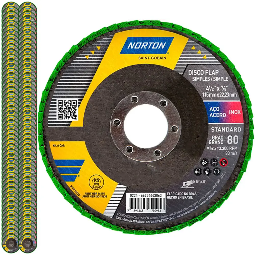 Disco flap 4.1/2 POL grão 80 standard com 100 unidades Norton