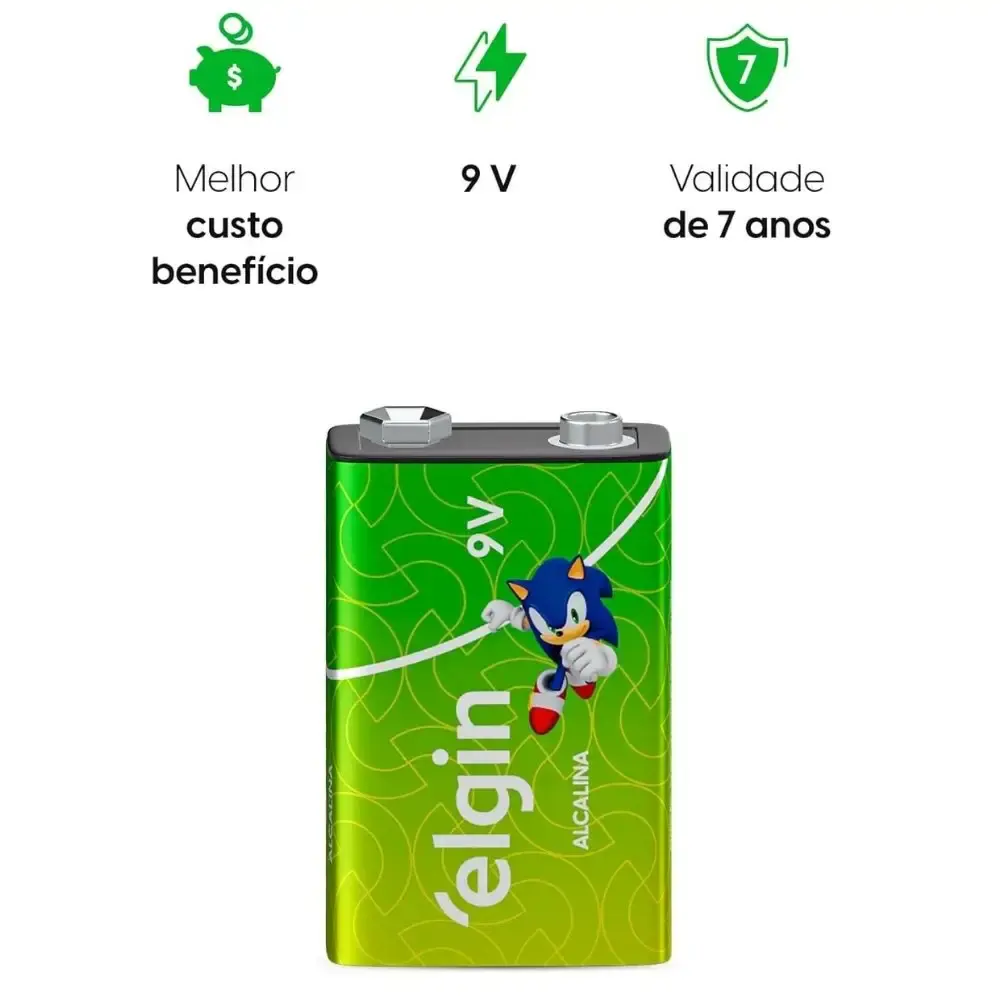 Bateria alcalina 9V pilha 82158 Elgin — fotografia 5