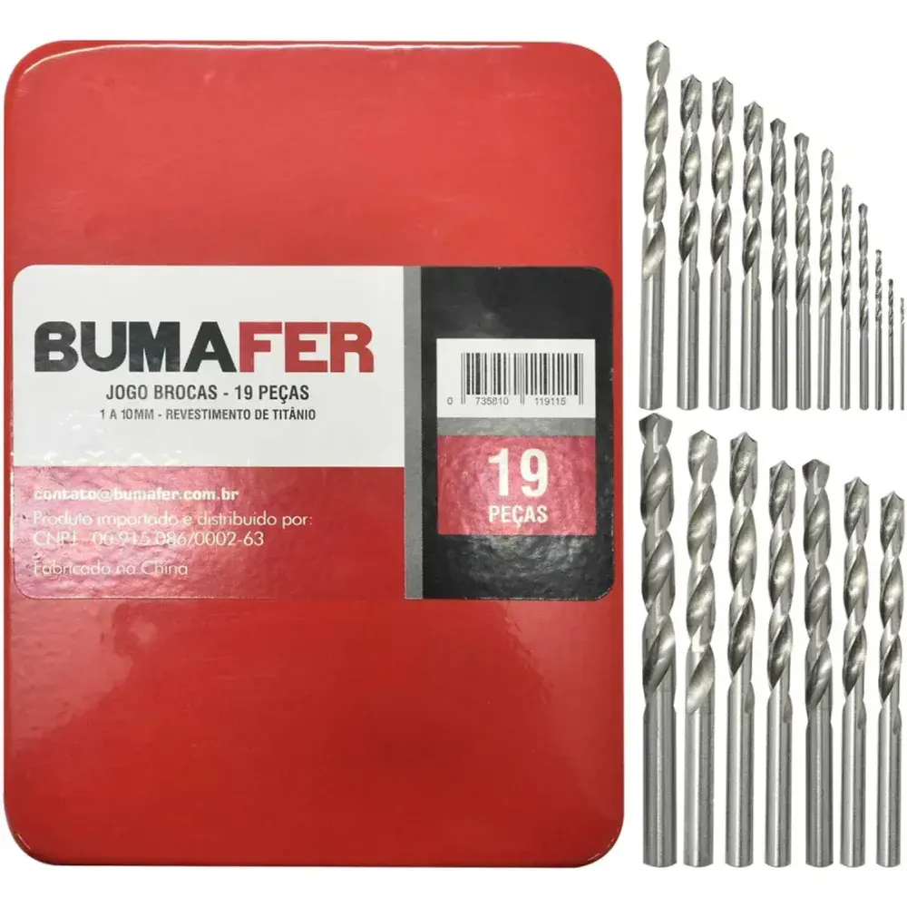 Jogo de brocas aço rápido 1 a 10MM 19 peç Bumafer
