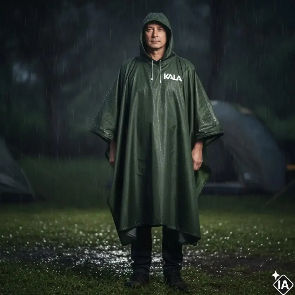 Poncho capa de chuva impermeável em PVC verde araguaia Kala — fotografia 3